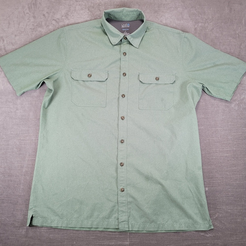Croft & Barrow Quick Dry Mens LT‎ Green Short Sleeve Button Down Fishing Shirt